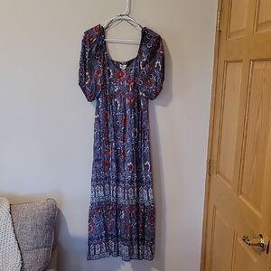 Knox Rose Blue and Red Floral Midi Dress